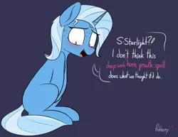 Size: 2484x1917 | Tagged: suggestive, artist:pinkberry, derpibooru import, trixie, pony, unicorn, blushing, dialogue, image, implied futa, png, solo, speech, sweat, sweatdrops, talking, text