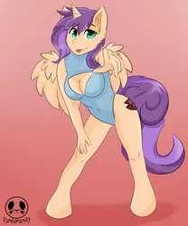 Size: 3445x4134 | Tagged: suggestive, artist:panda-man90, author:bigonionbean, derpibooru import, scootaloo, sweetie belle, oc, oc:sweet scooter, unofficial characters only, anthro, pegasus, pony, unguligrade anthro, unicorn, anthro oc, ass, breasts, butt, clothes, commission, commissioner:bigonionbean, cutie mark, eyebrows, female, flank, fusion, fusion:sweet scooter, gradient background, high res, image, large butt, looking at you, looking into your soul, mare, not an alicorn, one-piece swimsuit, pegasus oc, plot, png, pointing, pose, reaching out, smiling, solo, swimsuit, tail, teasing, tongue out, wings