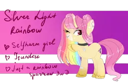 Size: 728x475 | Tagged: safe, artist:just-silvushka, derpibooru import, oc, unofficial characters only, pony, unicorn, choker, female, image, mare, multicolored hair, one eye closed, png, rainbow hair, simple background, solo, transparent background, unshorn fetlocks, wink