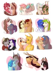 Size: 2766x3761 | Tagged: safe, artist:0naturaldisaster0, derpibooru import, oc, unofficial characters only, anthro, earth pony, fox, gryphon, pegasus, pony, unicorn, anthro with ponies, antlers, bust, cstallion, female, furry, griffon oc, horn, image, mare, oc x oc, pegasus oc, png, shipping, unicorn oc, wings