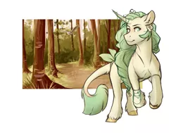 Size: 3693x2798 | Tagged: safe, artist:0naturaldisaster0, derpibooru import, oc, unofficial characters only, pony, unicorn, forest, horn, image, outdoors, png, solo, tree, unicorn oc, unshorn fetlocks