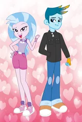 Size: 2602x3890 | Tagged: artist needed, safe, derpibooru import, gallus, silverstream, human, equestria girls, female, gallstream, heart, heart background, image, male, png, shipping, smiling, straight, vector
