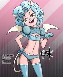 Size: 1234x1500 | Tagged: suggestive, artist:oldskullkid, banned from derpibooru, cozy glow, equestria girls, belly button, cameltoe, child, clothes, costume, demon lingerie, devil costume, female, image, lolicon, panties, png, sexy, underage, underwear, young
