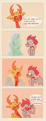 Size: 708x1844 | Tagged: safe, artist:sockiepuppetry, derpibooru import, princess ember, thorax, changedling, changeling, dragon, blushing, cute, duo, embrax, eyes closed, female, image, jpeg, laughing, male, open mouth, shipping, spread wings, straight, wingboner, wings