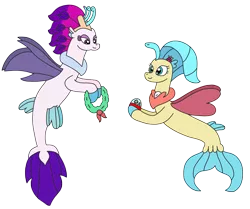 Size: 2969x2485 | Tagged: safe, artist:supahdonarudo, derpibooru import, princess skystar, queen novo, seapony (g4), my little pony: the movie, holding, image, png, simple background, snow globe, transparent background, wreath