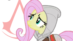 Size: 2732x1536 | Tagged: safe, artist:noctivage, derpibooru import, fluttershy, pegasus, pony, assassin, assassin's creed, fanart, image, parody, png, serious, serious face