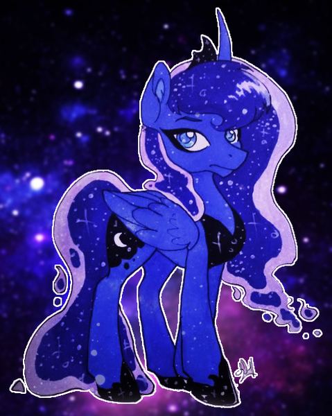 Size: 493x618 | Tagged: safe, artist:noctivage, derpibooru import, princess luna, alicorn, pony, background, image, looking at you, marker drawing, night, png, royalty, solo, traditional art