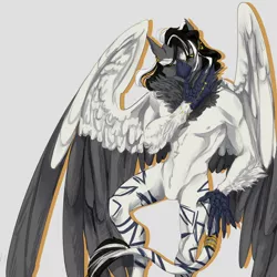 Size: 4000x4000 | Tagged: safe, artist:junne catt, derpibooru import, oc, oc:izulu musa, anthro, hippogriff, anthro oc, ear piercing, earring, golden eyes, hippogriff oc, image, jewelry, piercing, png, ring, tail, tail ring, wings