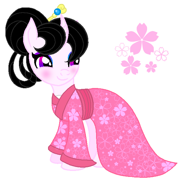 Size: 613x598 | Tagged: safe, artist:madlilon2051, derpibooru import, oc, unofficial characters only, pony, unicorn, base used, clothes, female, flower, horn, image, kimono (clothing), looking back, mare, png, simple background, smiling, transparent background, unicorn oc