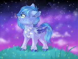 Size: 3372x2551 | Tagged: safe, artist:schokocream, derpibooru import, oc, unofficial characters only, bat pony, pony, aurora borealis, bat pony oc, bat wings, chest fluff, image, night, png, smiling, solo, stars, unshorn fetlocks, wings