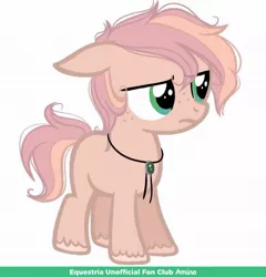 Size: 1080x1123 | Tagged: safe, artist:_cyber.f41ry_, derpibooru import, oc, unnamed oc, earth pony, pony, amino watermark, bolo tie, colt, earth pony oc, floppy ears, freckles, frown, image, jpeg, male, offspring, parent:big macintosh, parent:fluttershy, parents:fluttermac, simple background, unshorn fetlocks, white background