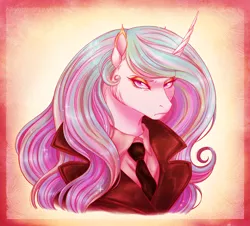 Size: 2036x1840 | Tagged: safe, artist:silverwolf866, derpibooru import, princess celestia, alicorn, pony, bust, clothes, coat, female, frown, image, looking at you, mare, necktie, png, scowl, shirt collar, solo