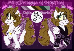 Size: 1057x734 | Tagged: safe, artist:millefaller, derpibooru import, oc, oc:millie, unofficial characters only, pegasus, pony, clothes, colored wings, ear fluff, eyelashes, female, hoodie, image, jewelry, mare, necklace, pegasus oc, png, reference sheet, safae, two toned wings, unshorn fetlocks, wings