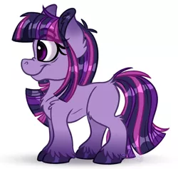 Size: 896x848 | Tagged: safe, artist:millefaller, derpibooru import, twilight sparkle, earth pony, pony, colored hooves, ear fluff, earth pony twilight, eyelashes, image, missing cutie mark, png, race swap, signature, simple background, smiling, solo, unshorn fetlocks, white background