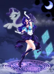 Size: 1976x2705 | Tagged: safe, alternate version, artist:mauroz, derpibooru import, part of a set, rarity, human, pony, unicorn, anime, clothes, cosplay, costume, horn, horned humanization, humanized, image, open mouth, png, sailor moon