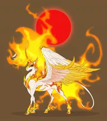 Size: 1600x1800 | Tagged: safe, artist:dementra369, derpibooru import, daybreaker, alicorn, pony, armor, female, image, jewelry, jpeg, leonine tail, mane of fire, mare, red sun, regalia, simple background, solo, spread wings, tail, wings