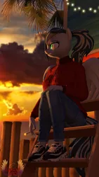 Size: 4320x7680 | Tagged: safe, artist:loveslove, derpibooru import, oc, oc:skye light, unofficial characters only, pegasus, 3d, absurd file size, absurd resolution, cigarette, clothes, cloud, image, jacket, jeans, ladder, looking sideways, outdoors, palm tree, pants, pegasus oc, png, shoes, sitting, smoking, sneakers, source filmmaker, sunset, tail, tree, wings