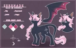 Size: 2908x1856 | Tagged: safe, artist:honeybbear, derpibooru import, oc, oc:serenade, alicorn, bat pony, bat pony alicorn, pony, bat wings, horn, image, male, png, reference sheet, solo, stallion, wings