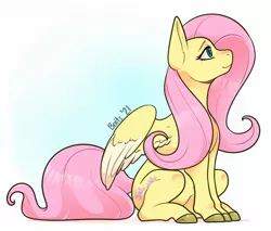 Size: 1818x1548 | Tagged: safe, artist:baitslament, derpibooru import, fluttershy, pegasus, pony, colored hooves, colored wings, female, image, jpeg, mare, profile, sitting, solo, two toned wings, wings