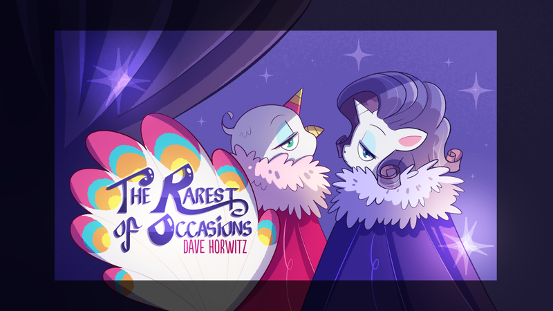 Size: 1200x675 | Tagged: safe, artist:emiliesart, derpibooru import, rarity, bird, peacock, pony, unicorn, my little pony: pony life, spoiler:pony life s02e15, duo, image, png, sugar snap, the rarest of occasions, title card