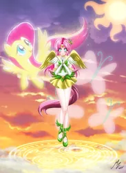 Size: 1976x2705 | Tagged: safe, alternate version, artist:mauroz, derpibooru import, part of a set, fluttershy, human, pegasus, pony, anime, clothes, cosplay, costume, humanized, image, png, sailor moon, sailor scout, winged humanization, wings