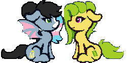 Size: 400x200 | Tagged: safe, artist:bitassembly, derpibooru import, oc, oc:bit assembly, oc:starskipper, unofficial characters only, bat pony, earth pony, pony, animated, bat pony oc, bat wings, cute, earth pony oc, female, gif, heart, image, kissing, lesbian, loop, oc x oc, ocbetes, pixel art, shipping, simple background, transparent background, wings