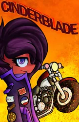 Size: 1280x1979 | Tagged: safe, artist:kranonetwork, derpibooru import, oc, oc:cinderblade, pegasus, roan rpg, bicycle, biker, biker jacket, chicago, chicago flag, clothes, image, jacket, jpeg, motorcycle, patches, poster, solo, sports, sports outfit