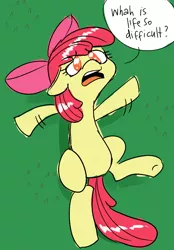 Size: 658x946 | Tagged: safe, artist:lucidlarceny, derpibooru import, apple bloom, earth pony, pony, female, filly, image, png, solo, speech bubble