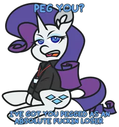 Size: 2952x3144 | Tagged: suggestive, artist:threetwotwo32232, derpibooru import, rarity, pony, unicorn, anal insertion, female, female on male, image, insertion, looking at you, male, mare, pegging, png, sex toy, simple background, solo, straight, strapon, swearing, transparent background, vulgar