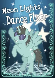 Size: 1061x1500 | Tagged: dead source, safe, artist:michiyoshi, derpibooru import, neon lights, rising star, alicorn, pony, alicornified, dancing, grin, image, jpeg, male, race swap, rearing, smiling, solo, spread wings, stallion, stars, sunglasses, wings