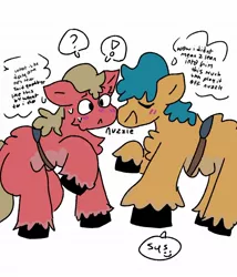 Size: 1080x1264 | Tagged: safe, artist:sc1ssorz, derpibooru import, hitch trailblazer, sprout cloverleaf, earth pony, pony, my little pony: a new generation, dialogue, fluffy, g5, gay, hitchsprout, image, jpeg, male, nuzzling, shipping, unshorn fetlocks