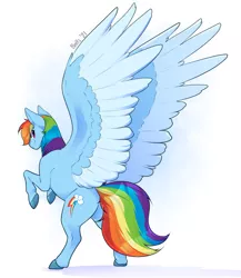 Size: 2674x3075 | Tagged: safe, artist:baitslament, derpibooru import, rainbow dash, pegasus, pony, butt, colored hooves, colored wings, female, image, jpeg, large wings, looking at you, looking back, looking back at you, mare, rainbutt dash, rearing, simple background, solo, two toned wings, white background, wings