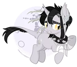 Size: 2847x2472 | Tagged: safe, artist:kellysweet1, derpibooru import, oc, oc:grimm fable, unofficial characters only, alicorn, pony, alicorn oc, bandage, choker, commission, deaf, ear piercing, earring, eyebrow piercing, eyeshadow, female, full moon, hearing aid, horn, image, jewelry, leonine tail, makeup, mare, moon, piercing, png, simple background, solo, spiked choker, tail, transparent background, wings