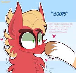 Size: 1359x1307 | Tagged: safe, artist:saveraedae, derpibooru import, hitch trailblazer, sprout cloverleaf, earth pony, pony, my little pony: a new generation, blushing, boop, cheek fluff, chest fluff, coat markings, cute, dialogue, ear fluff, flustered, g5, gay, heart, hitchsprout, image, in love, male, png, shipping, socks (coat marking)
