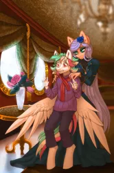 Size: 3992x6000 | Tagged: safe, artist:pony straponi, derpibooru import, oc, oc:akari duchess, oc:gumdrop, unofficial characters only, anthro, pegasus, airship, commission, image, jpeg, pegasus oc, size difference, wings