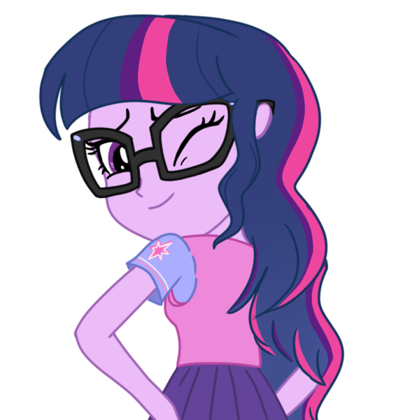 Size: 856x908 | Tagged: safe, artist:nehvix, derpibooru import, sci-twi, twilight sparkle, equestria girls, female, glasses, image, looking at you, looking back, looking back at you, looking over shoulder, one eye closed, png, simple background, solo, transparent background