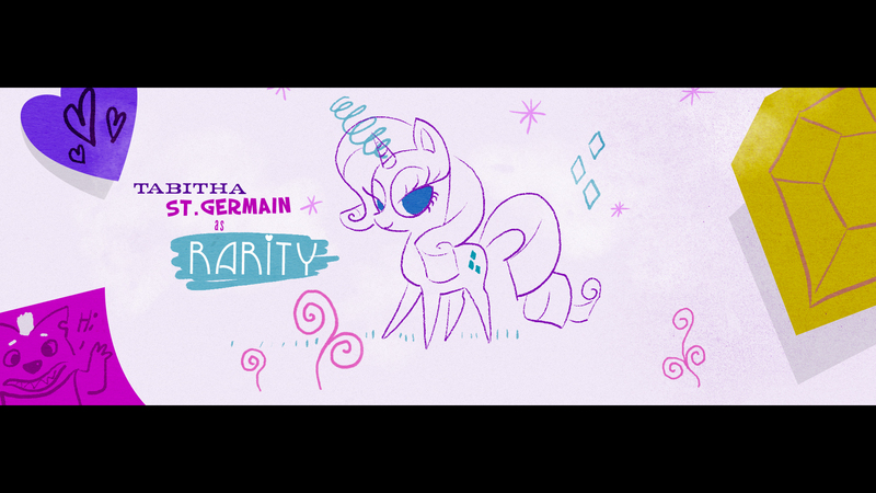 Size: 1920x1080 | Tagged: safe, derpibooru import, screencap, grubber, rarity, my little pony: the movie, claus studios, concept art, credits, diamond, heart, image, jpeg, magic, magic aura, tabitha st. germain, wip