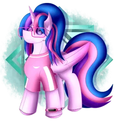 Size: 1274x1300 | Tagged: safe, artist:thebenalpha, derpibooru import, oc, oc:amity, unofficial characters only, alicorn, pony, alicorn oc, clothes, female, glasses, horn, image, partial background, plushie, png, simple background, solo, transparent background, wings