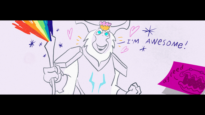 Size: 1920x1080 | Tagged: safe, derpibooru import, official, screencap, storm king, my little pony: the movie, awesome, claus studios, concept art, credits, cupcake, food, heart, image, jpeg, rainbow, staff, staff of sacanas, wip