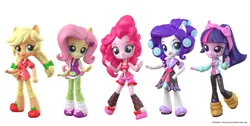 Size: 2179x1100 | Tagged: safe, artist:andrew hickinbottom, artist:andyh_3d, official, applejack, fluttershy, pinkie pie, rarity, twilight sparkle, equestria girls, 3d, 3d model, 3d render, clothes, doll, equestria girls minis, image, jpeg, pajamas, ponied up, simple background, toy, white background