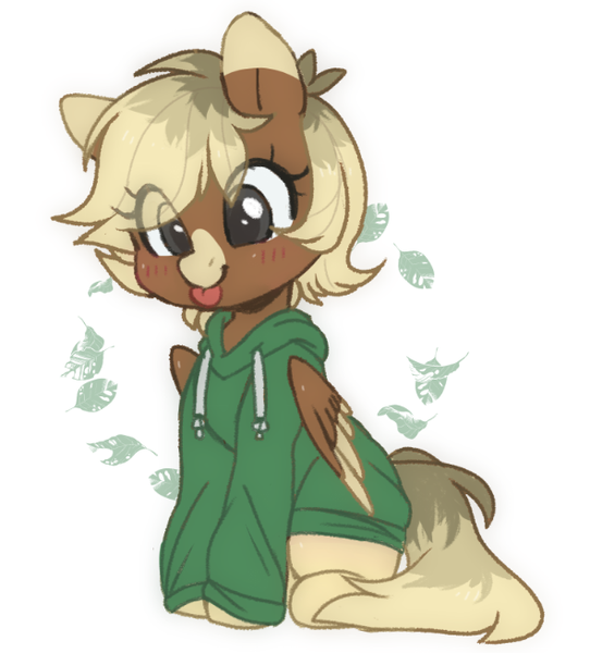 Size: 591x654 | Tagged: safe, artist:chimemaplewood, derpibooru import, oc, oc:socks, pegasus, pony, blonde hair, blonde mane, clothes, cute, cuteness overload, image, png, sweatshirt, tongue out