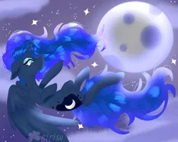 Size: 1024x820 | Tagged: safe, artist:kanimay, derpibooru import, princess luna, alicorn, pony, falling, female, image, jpeg, moon, night, night sky, sky, solo