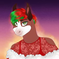 Size: 2000x2000 | Tagged: safe, artist:inisealga, derpibooru import, oc, oc:mocha frost, unofficial characters only, anthro, pegasus, pony, abstract background, bust, christmas, coat markings, dyed hair, facial markings, female, gradient background, holiday, image, jpeg, mare, markings, pegasus oc, wings