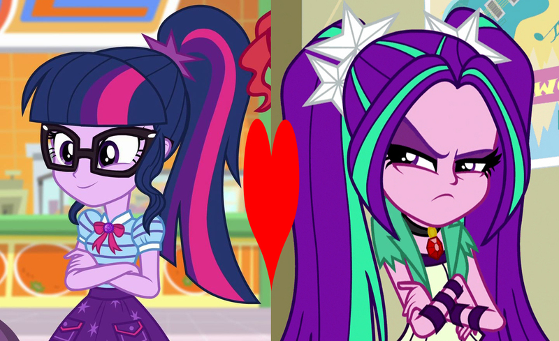 Size: 1440x881 | Tagged: safe, derpibooru import, aria blaze, sci-twi, twilight sparkle, equestria girls, equestria girls series, holidays unwrapped, rainbow rocks, spoiler:eqg series (season 2), female, heart, image, jpeg, lesbian, shipping, shipping domino, sparkleblaze