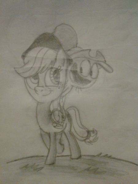 Size: 1280x1707 | Tagged: safe, artist:night-waker, derpibooru import, applejack, friendshipping, hat, hat swap, image, jpeg, traditional art, wander over yonder, wander (wander over yonder)