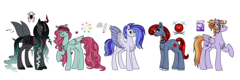 Size: 12000x4000 | Tagged: safe, artist:queenderpyturtle, derpibooru import, oc, unnamed oc, unofficial characters only, changepony, earth pony, hybrid, pegasus, pony, absurd resolution, adoptable, female, image, mare, png, simple background, transparent background