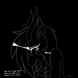 Size: 2500x2500 | Tagged: safe, artist:melodytheartpony, derpibooru import, oc, oc:melody silver, anthro, dracony, dragon, hybrid, crying, depressed, fangs, female, horns, image, png, slit pupils, upset, vent, vent art