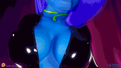 Size: 1280x720 | Tagged: suggestive, artist:eqamrd, derpibooru import, princess luna, alicorn, anthro, pony, 3d, absolute cleavage, animated, big breasts, boobshot, bouncing, bouncing breasts, breasts, busty princess luna, cleavage, clothes, curvy, dancing, erect nipples, faceless female, female, gif, hourglass figure, image, jewelry, latex, latex suit, loop, mare, nipple outline, offscreen character, out of frame, patreon, patreon logo, sexy, smiling, solo, solo female, suit