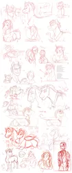 Size: 1600x3804 | Tagged: safe, artist:royvdhel-art, derpibooru import, oc, unofficial characters only, earth pony, human, pony, bust, earth pony oc, image, lineart, png, simple background, sketch, sketch dump, white background