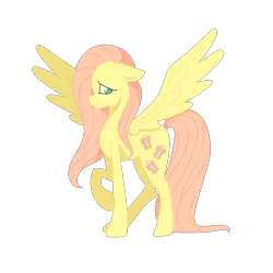 Size: 2048x2048 | Tagged: safe, artist:0gres, derpibooru import, fluttershy, pegasus, pony, female, floppy ears, high res, image, looking at you, mare, png, profile, raised hoof, simple background, smiling, solo, spread wings, standing, transparent background, wings